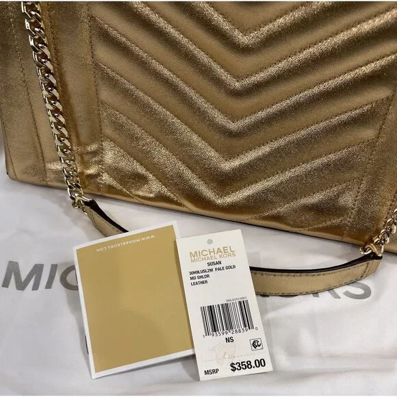Michael Michael Kors Susan Metallic Medium Shoulder Bag Pale Gold New Chain - Picture 5 of 13